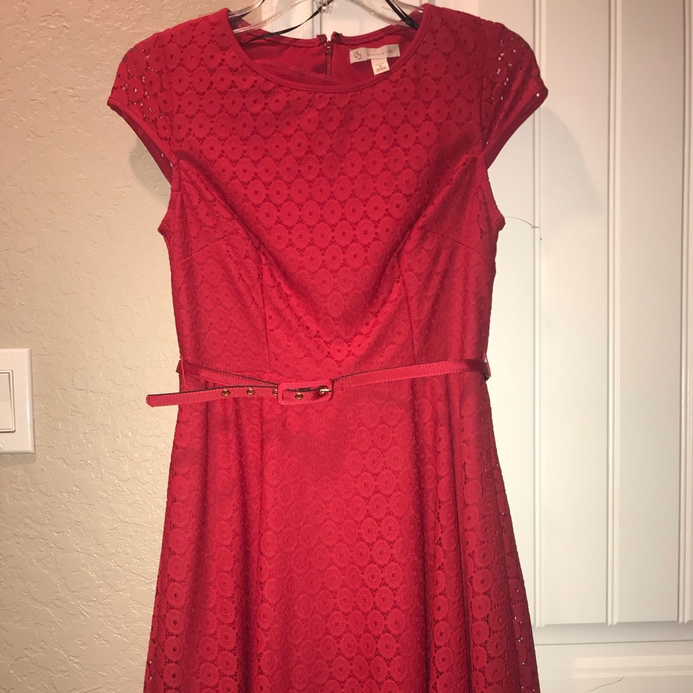 Red Pattern Dress with Belt (6)